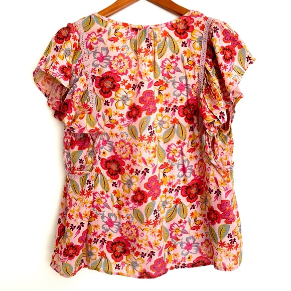 Lucky Brand Vibrant Floral Blouse Top Size Large - Picture 6 of 8